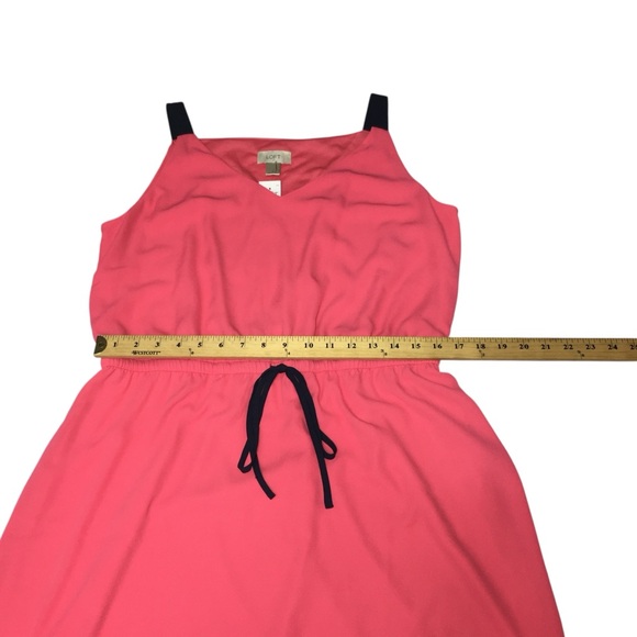 NWT L Ann Taylor LOFT Pink Navy Blue Drawstring Summer Dress - Women Large - Picture 3 of 12